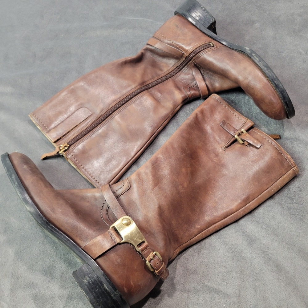 ECCO Women Brown Leather Buckle Riding‎ Boots Side Zip Comfort Size 39